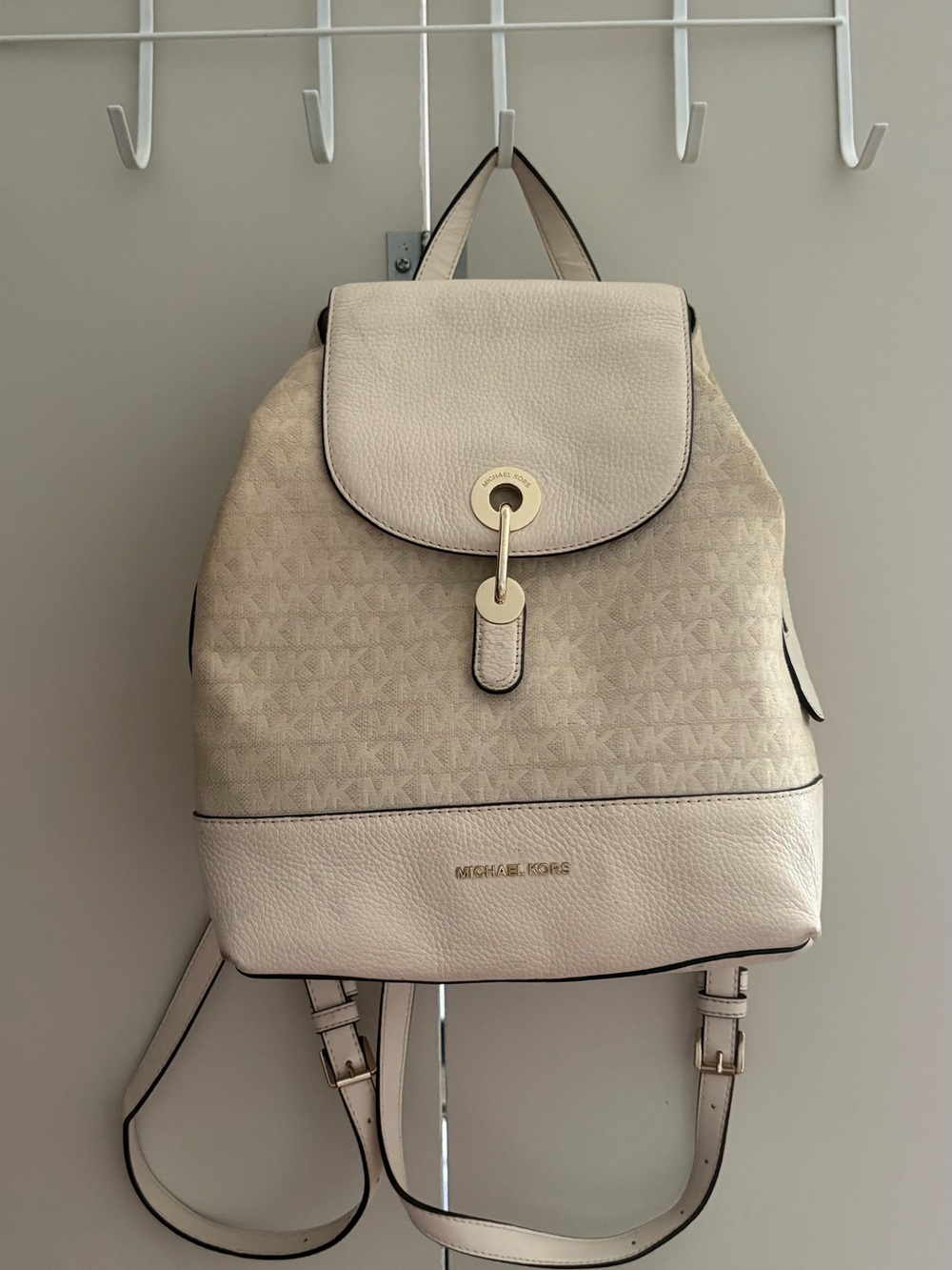 Michael Kors Cream Logo Backpack with Gold Hardware